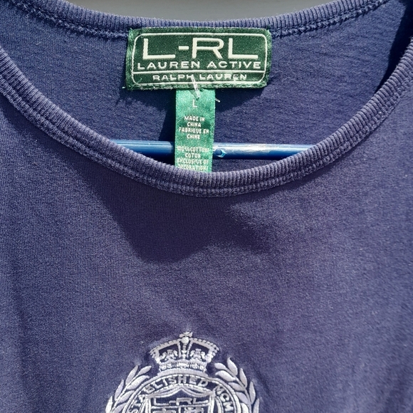 Lauren Active Navy Short Sleeve Tee with Embroidered Crest Womens Large - Picture 4 of 5